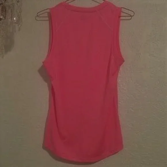 Champion Hot Pink Neon Fitted Muscle Tee Rounded Hem Polyester Top SZ M - Picture 3 of 7